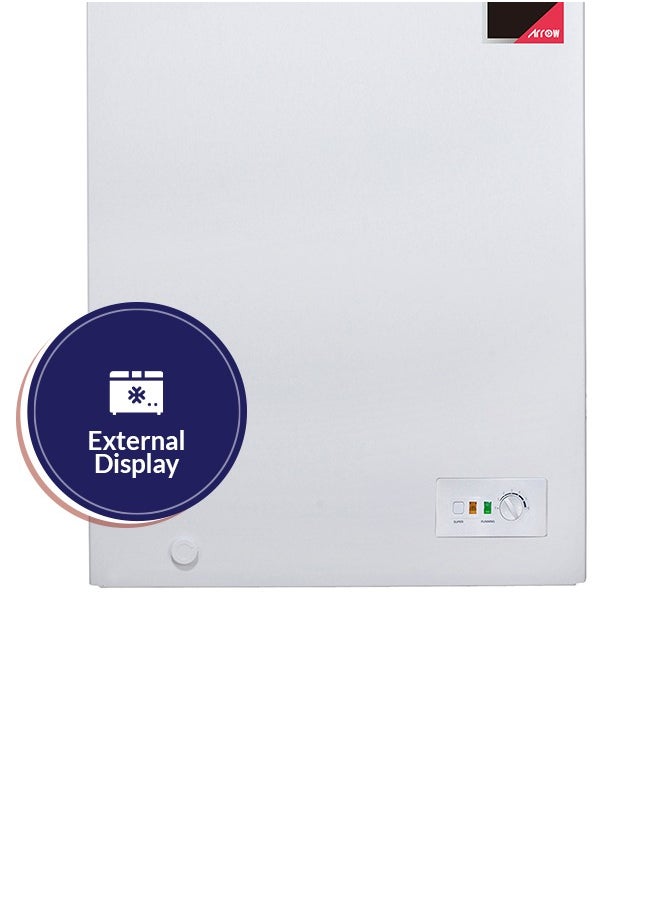 Arrow - 100L 3.5 Cu.Ft Chest Freezer with Energy Saving, Super Freeze, Electronic Temperature Control, Manual Defrost, Recessed External Handle, Wheels, White Finish | Model No: RO-160F - Image 1