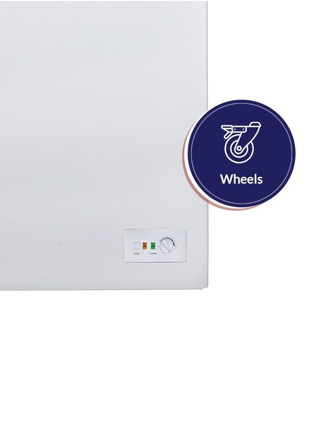 Arrow - 100L 3.5 Cu.Ft Chest Freezer with Energy Saving, Super Freeze, Electronic Temperature Control, Manual Defrost, Recessed External Handle, Wheels, White Finish | Model No: RO-160F - Image 1