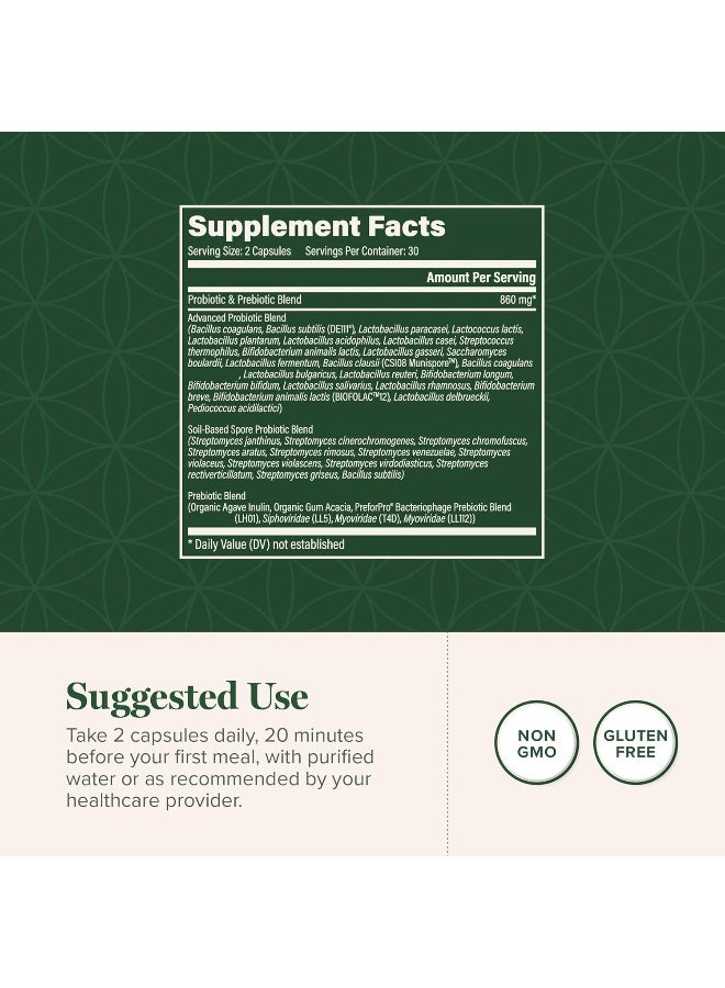 global healing center Global Healing Floratrex Probiotic Blend Supplement with Prebiotics for Healthy Digestion, Support Digestive Tract, and Normal Immune System - Men & Women - 75 Billion CFU, 25 Strains, 60 Capsules - Image 2