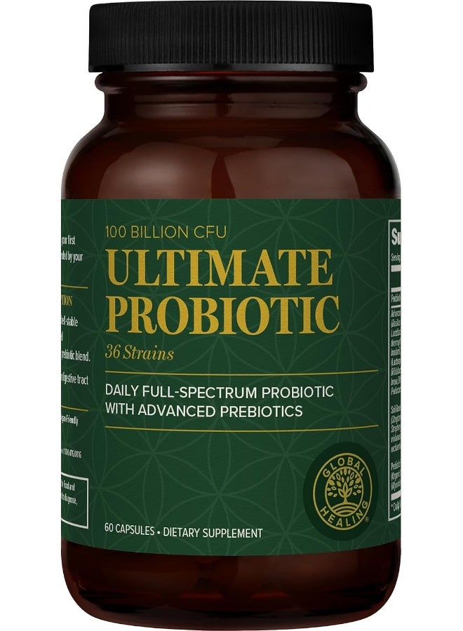 global healing center Global Healing Floratrex Probiotic Blend Supplement with Prebiotics for Healthy Digestion, Support Digestive Tract, and Normal Immune System - Men & Women - 75 Billion CFU, 25 Strains, 60 Capsules - Image 1