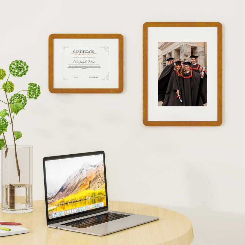 FLYJOE 12x16 Picture Frame - Solid Teak Wood 12x16 Poster Frame, 12''x16'' Picture Frame With Mat For 8.5x11, Tempered Glass and Hanging Hardware Included, 16 By 12 Frame Wood, Natural Teak - Image 2