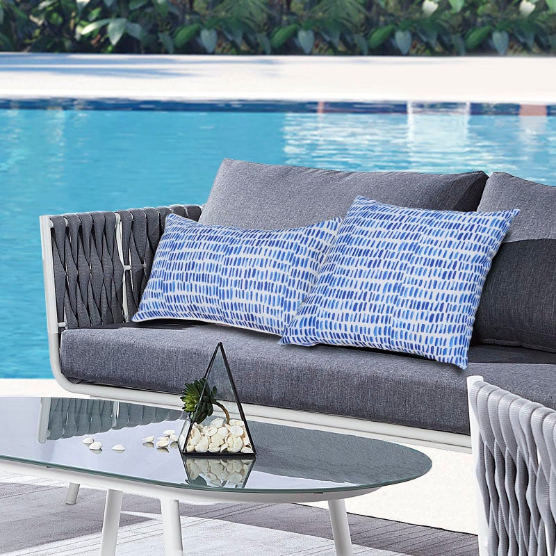 JMGBird Water-Resistant Outdoor Pillows Set of 2, 18x18 inch Durable White with Gradient Square Pattern Throw Pillows with Inserts for Patio Furniture - Image 2