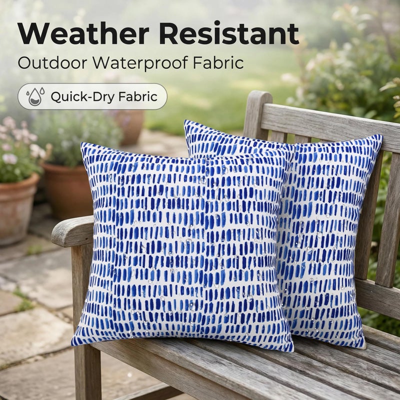 JMGBird Water-Resistant Outdoor Pillows Set of 2, 18x18 inch Durable White with Gradient Square Pattern Throw Pillows with Inserts for Patio Furniture - Image 5