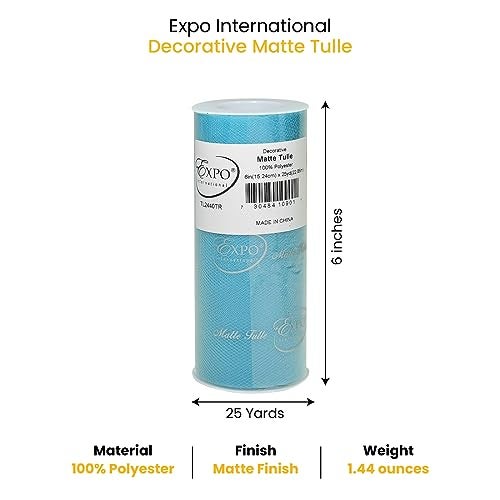 Expo International Decorative Matte Tulle, Lightweight Polyester Tulle Fabric for Tutus, Costumes, and Party Decorations, Washable, Easy-to-Use, 6 Inch x 25 Yards, Turquoise, Pack of 1 - Image 2