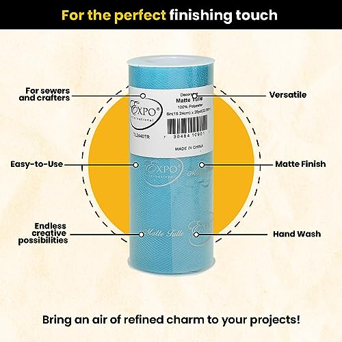 Expo International Decorative Matte Tulle, Lightweight Polyester Tulle Fabric for Tutus, Costumes, and Party Decorations, Washable, Easy-to-Use, 6 Inch x 25 Yards, Turquoise, Pack of 1 - Image 3