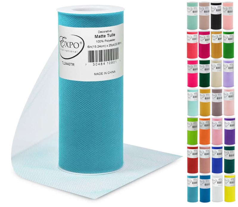 Expo International Decorative Matte Tulle, Lightweight Polyester Tulle Fabric for Tutus, Costumes, and Party Decorations, Washable, Easy-to-Use, 6 Inch x 25 Yards, Turquoise, Pack of 1 - Image 1