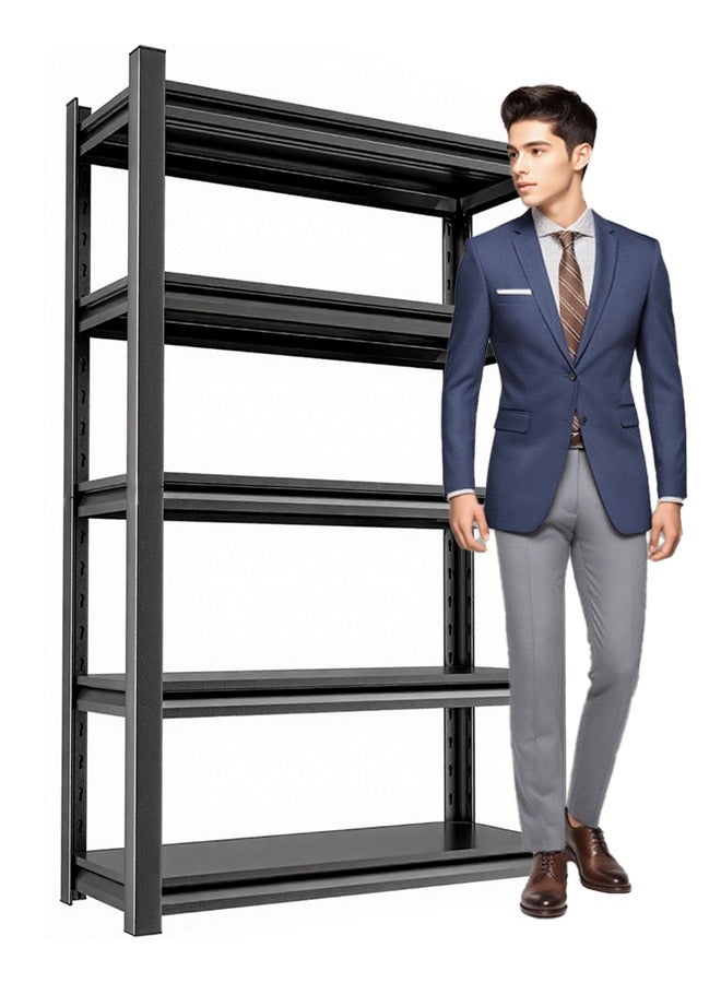 5 Tier Metal Shelving Unit 160 x 90 x 30 cm, Adjustable Storage Rack with High Load Capacity, Heavy Duty Garage Shelves for Basement, Kitchen, Pantry, Living Room, Warehouse, Black - Image 1