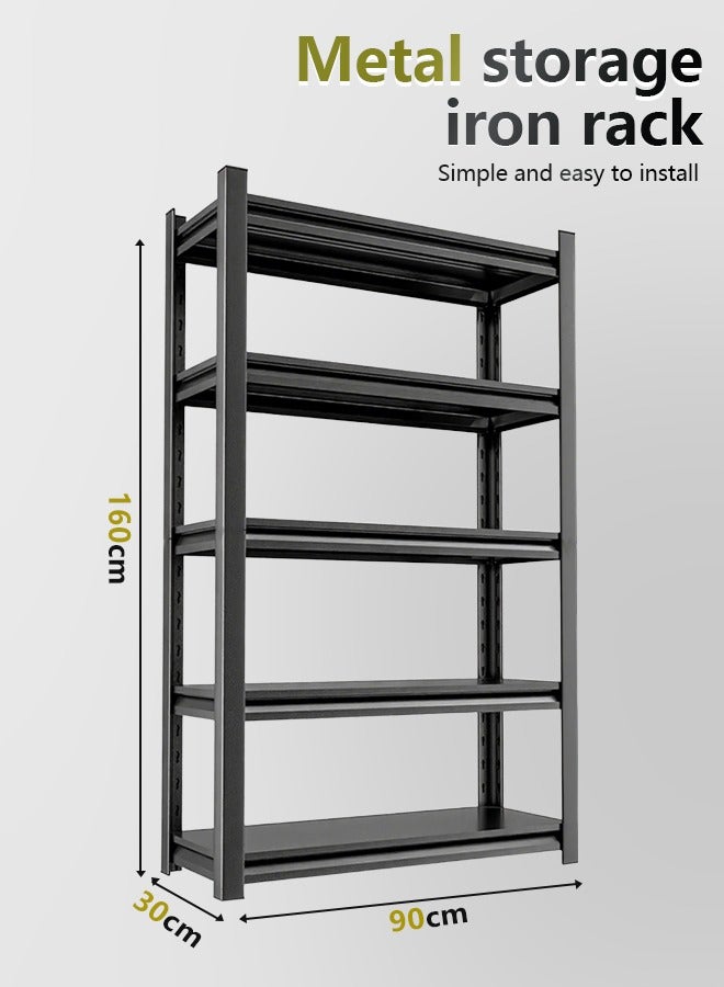 5 Tier Metal Shelving Unit 160 x 90 x 30 cm, Adjustable Storage Rack with High Load Capacity, Heavy Duty Garage Shelves for Basement, Kitchen, Pantry, Living Room, Warehouse, Black - Image 2