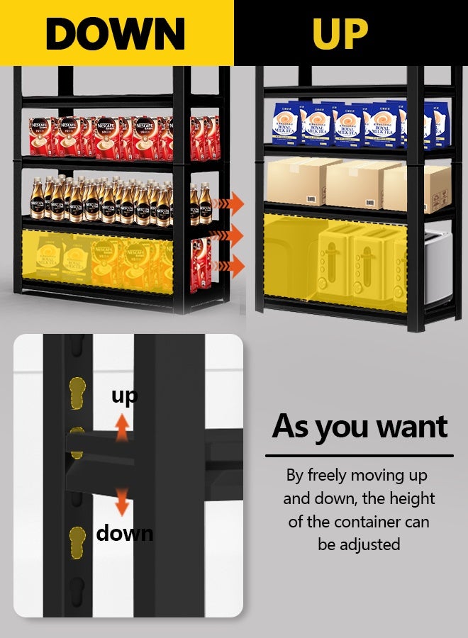 5 Tier Metal Shelving Unit 160 x 90 x 30 cm, Adjustable Storage Rack with High Load Capacity, Heavy Duty Garage Shelves for Basement, Kitchen, Pantry, Living Room, Warehouse, Black - Image 4
