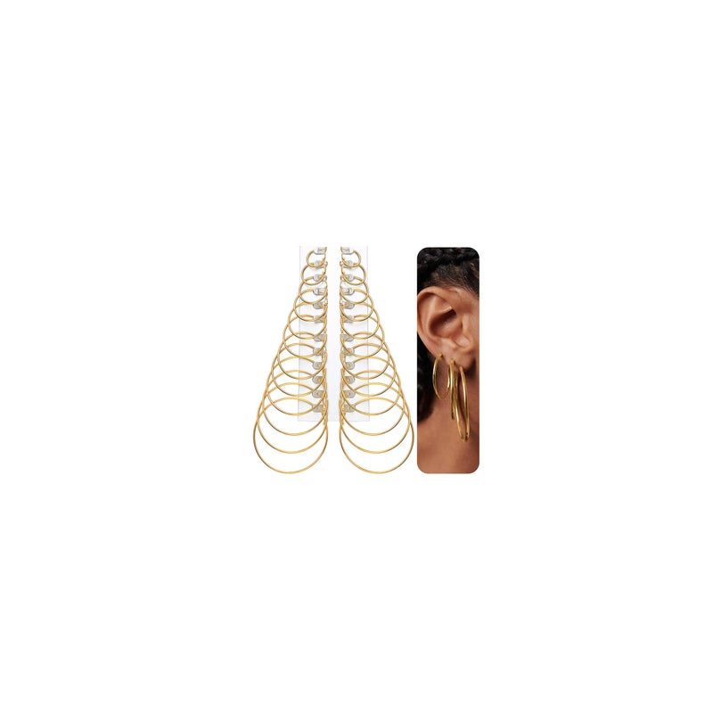 YEEZII 12 Pairs Gold Hoop Earrings for Women, 14K Gold Plated Lightweight Thin Large Hoop Earrings Set, Hypoallergenic Minimalist Hoop Earrings Pack (Gold-12 Pairs) - Image 1