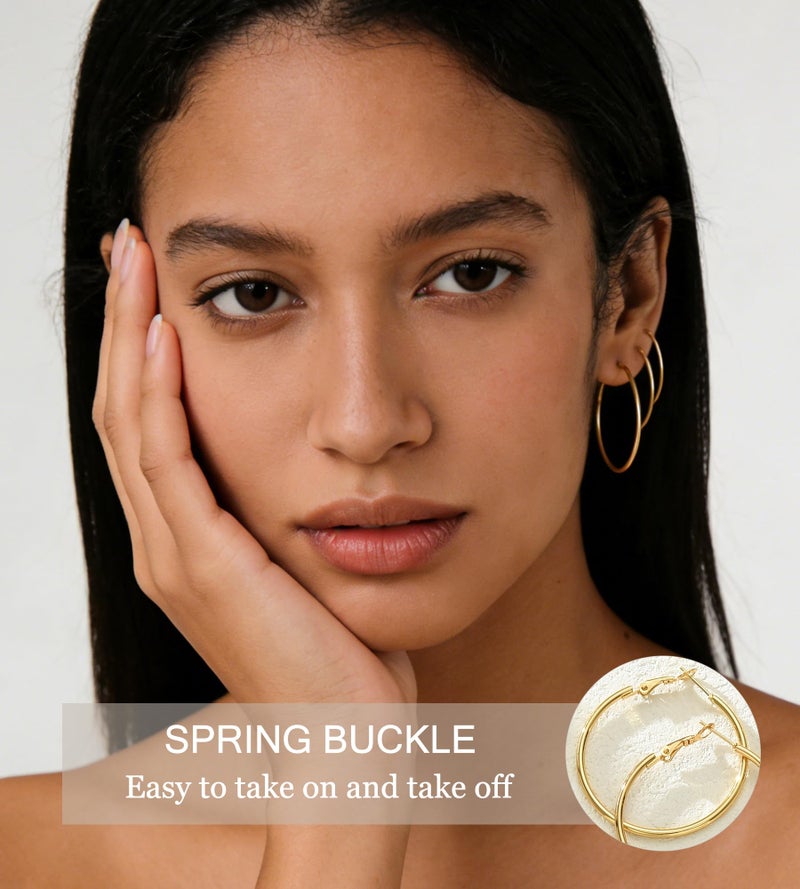 YEEZII 12 Pairs Gold Hoop Earrings for Women, 14K Gold Plated Lightweight Thin Large Hoop Earrings Set, Hypoallergenic Minimalist Hoop Earrings Pack (Gold-12 Pairs) - Image 3