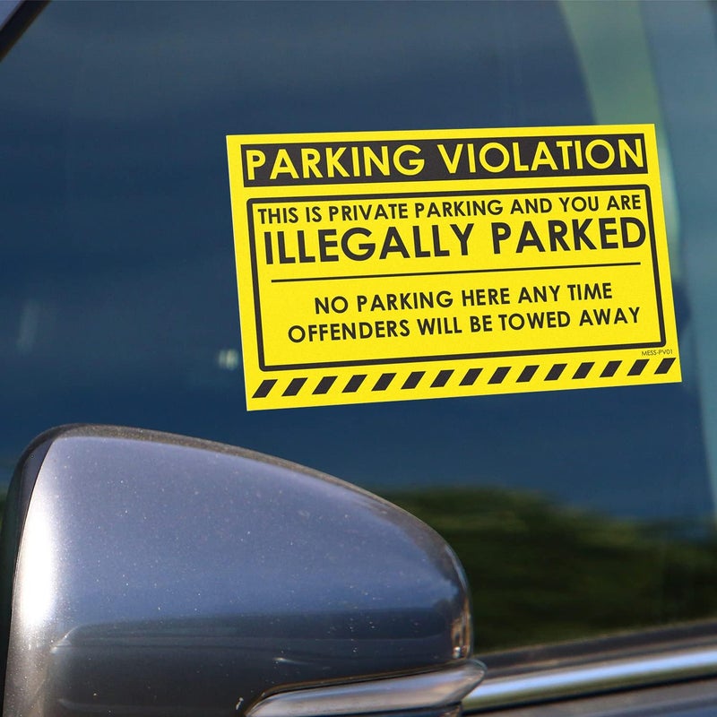 MESS Parking Violation Hard to Remove Stickers - Illegally Parked Tow Warnings - Super Sticky Towing Tags for Cars and Trucks - 8x5 in, Yellow - Image 1