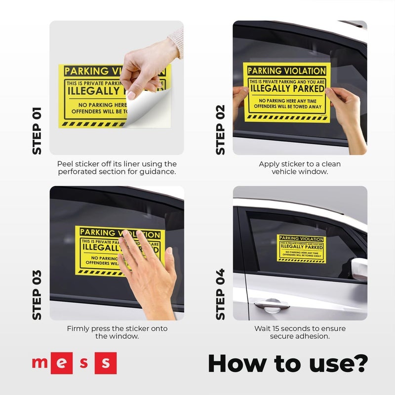 MESS Parking Violation Hard to Remove Stickers - Illegally Parked Tow Warnings - Super Sticky Towing Tags for Cars and Trucks - 8x5 in, Yellow - Image 4