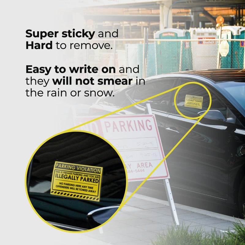 MESS Parking Violation Hard to Remove Stickers - Illegally Parked Tow Warnings - Super Sticky Towing Tags for Cars and Trucks - 8x5 in, Yellow - Image 2