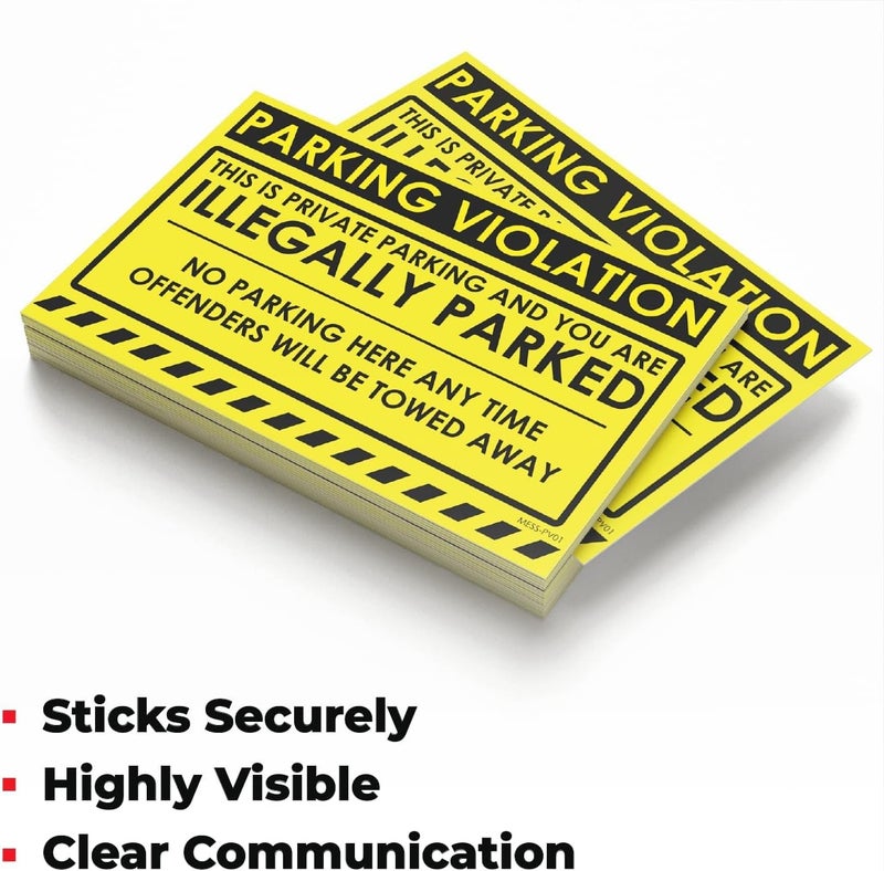 MESS Parking Violation Hard to Remove Stickers - Illegally Parked Tow Warnings - Super Sticky Towing Tags for Cars and Trucks - 8x5 in, Yellow - Image 3