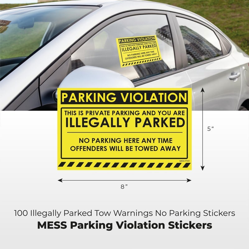 MESS Parking Violation Hard to Remove Stickers - Illegally Parked Tow Warnings - Super Sticky Towing Tags for Cars and Trucks - 8x5 in, Yellow - Image 5