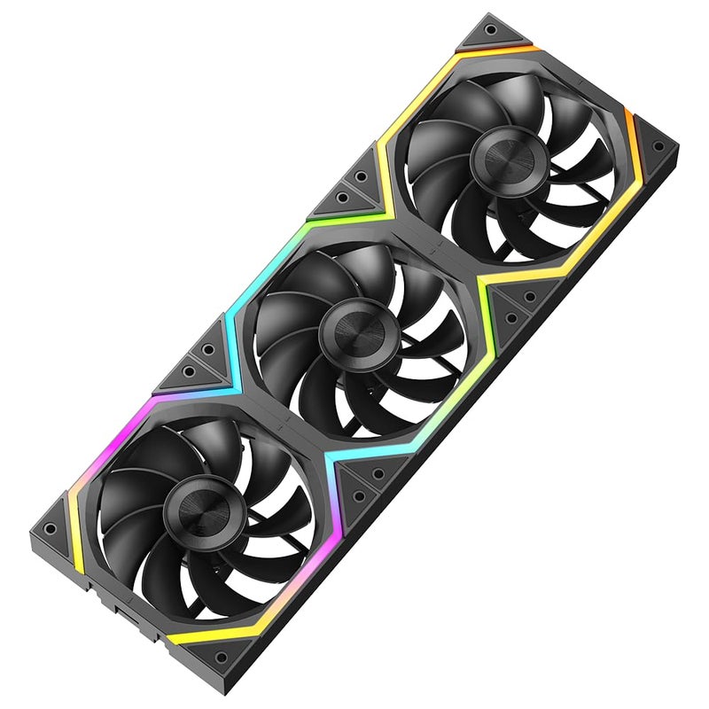 Jungle Leopard Galaxy 120mm PC Reverse Blade Case Fans, ARGB and PWM Cooling Fan PC, Axle Core Double Ring CD Pattern Module Computer Fans, Daisy-Chain 5V RGB Fan (Black 3 Pack) - Image 1