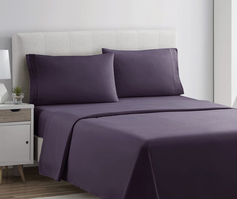 Clara Clark Bed Sheets, Premier 1800 Series 4 Piece Bed Sheet Set, Deep Pocket, Wrinkle, Fade, Stain Resistant, Luxury Soft Bedding Sheets & Pillowcases, Queen, Purple Eggplant - Image 2