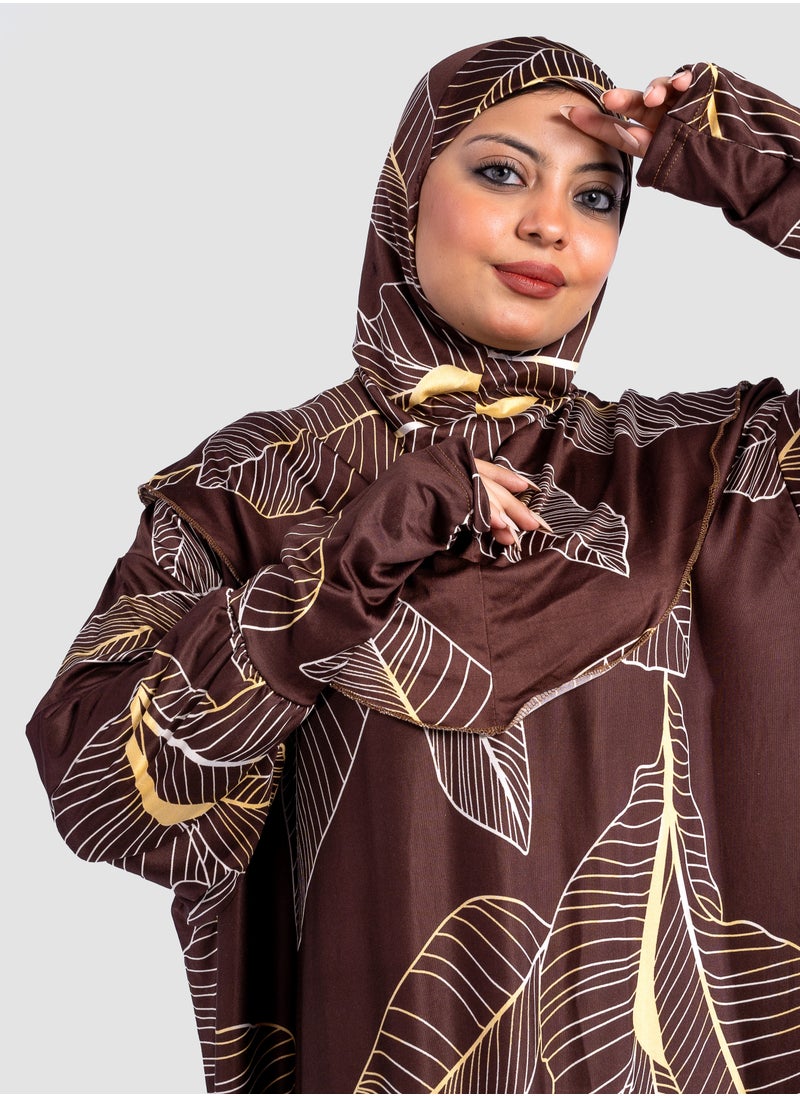 أرت لوك عباية نسائية تصميم اوراق شجر - فضفاضة واسعة - مع حجاب  - Image 1