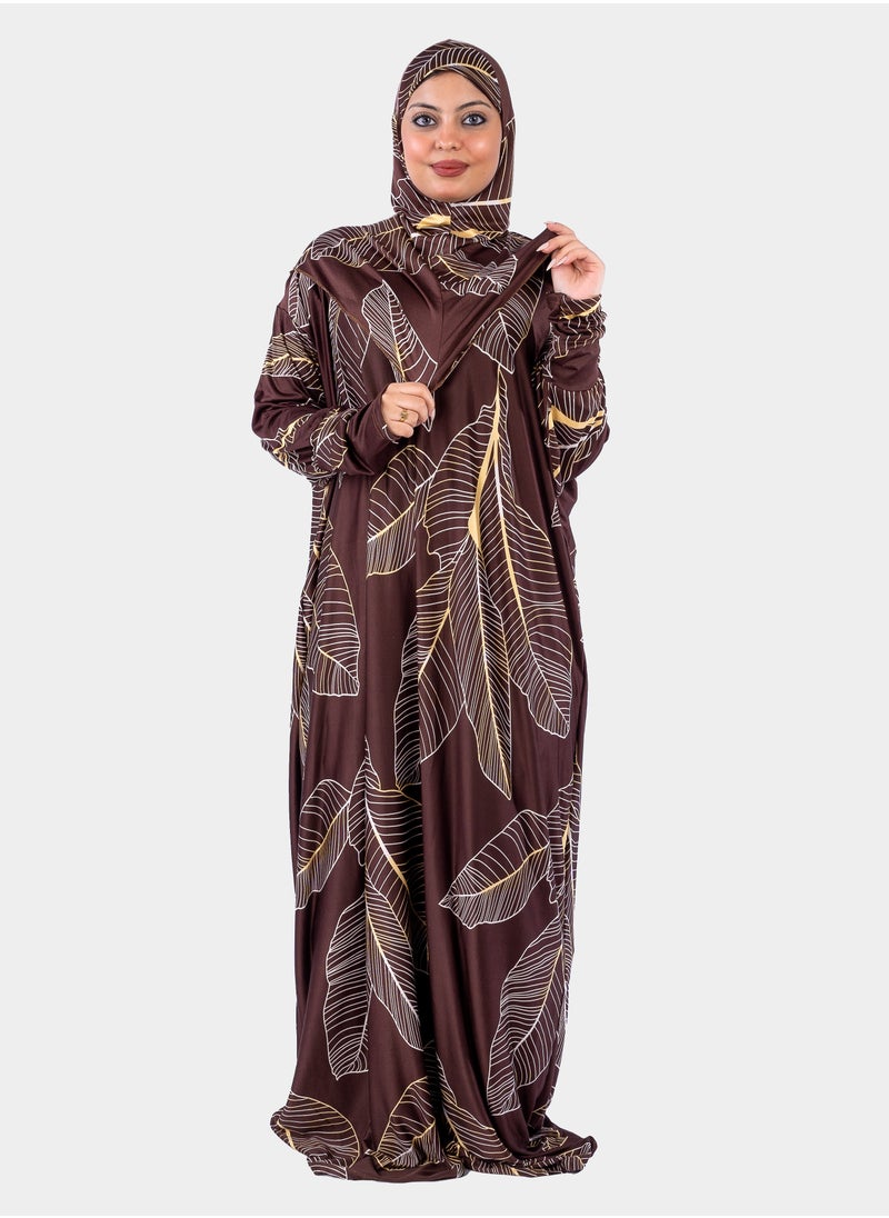 أرت لوك عباية نسائية تصميم اوراق شجر - فضفاضة واسعة - مع حجاب  - Image 2