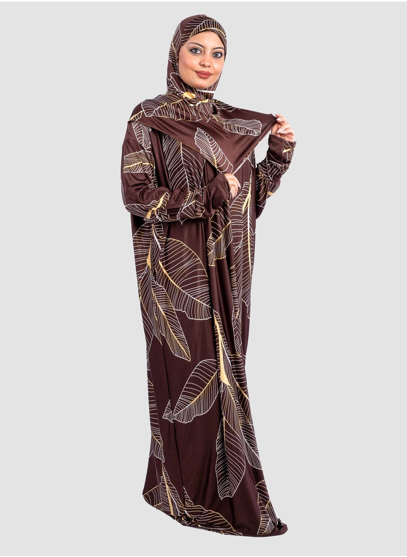 أرت لوك عباية نسائية تصميم اوراق شجر - فضفاضة واسعة - مع حجاب  - Image 3