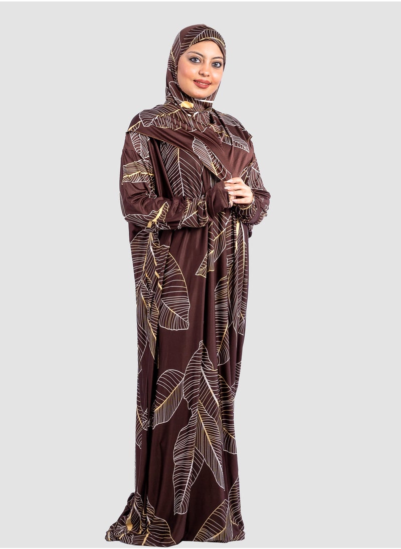 أرت لوك عباية نسائية تصميم اوراق شجر - فضفاضة واسعة - مع حجاب  - Image 4
