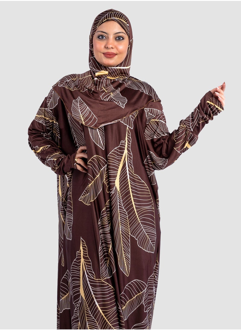 أرت لوك عباية نسائية تصميم اوراق شجر - فضفاضة واسعة - مع حجاب  - Image 5
