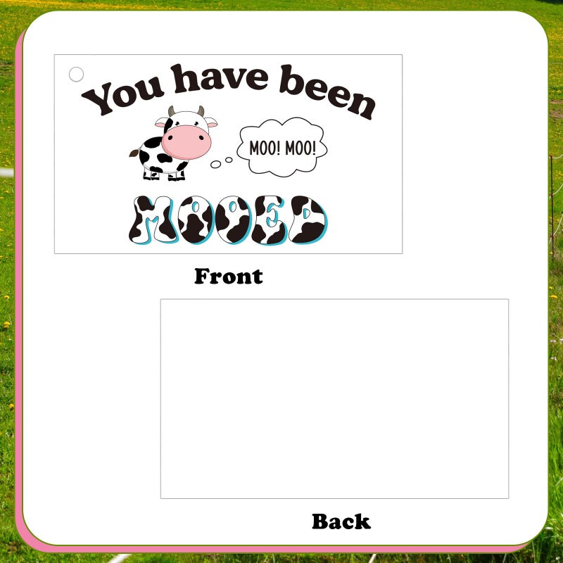 Marsui 60 Pcs You Have Been Mooed Card Kits Includes 20 Moo Moo Card 20 Mini Resin Cows 20 Elastic Rubber Bands for Cruising Carnival Party SUV Car Game Rewards - Image 3