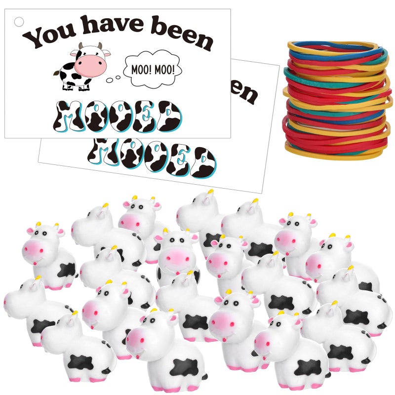 Marsui 60 Pcs You Have Been Mooed Card Kits Includes 20 Moo Moo Card 20 Mini Resin Cows 20 Elastic Rubber Bands for Cruising Carnival Party SUV Car Game Rewards - Image 1