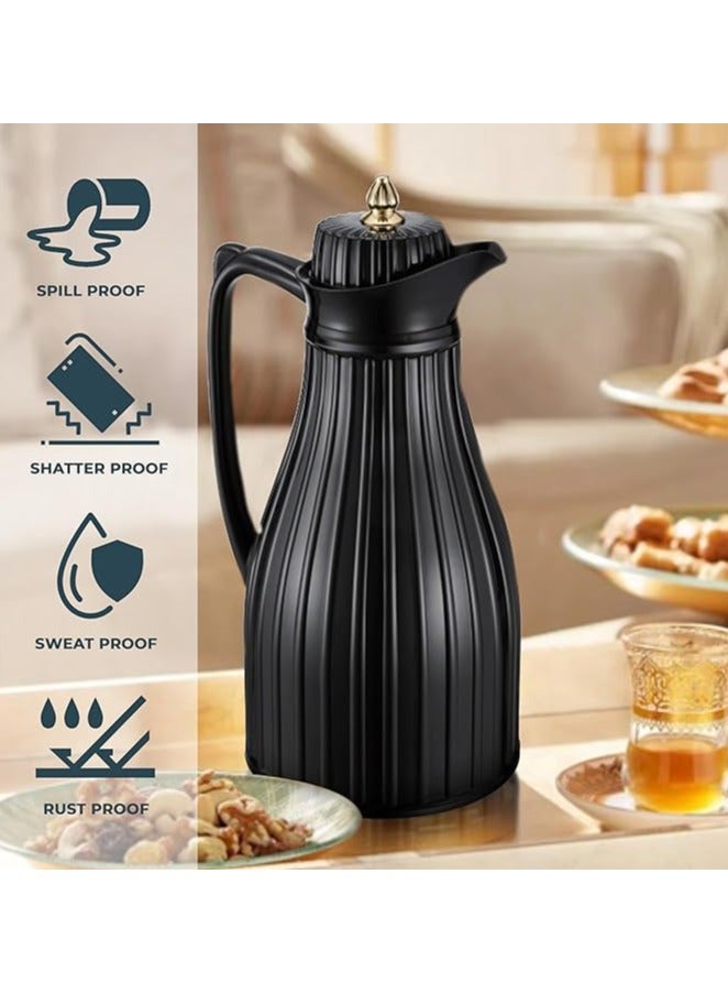 برايت هوم إبريق قهوة معزول حراريًا ومفرغ من الهواء من BRIGHT HOME بسعة 1000 مل، إبريق شاي معزول لشرب القهوة والحليب والشاي، إبريق قهوة متين وأنيق وعملي تمامًا (أسود) - Image 2