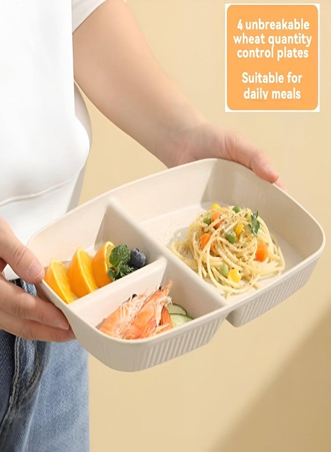 Amillee Wheat Straw Rectangular Divided Plates for Healthy Eating, 3 Sections Dinner Plates for Adults, Kids, Campers, and Portion Control, Microwave and Dishwasher Safe Dish (Pack of 2, Beige) - Image 3