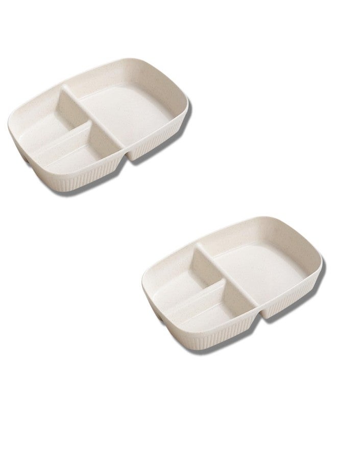 Amillee Wheat Straw Rectangular Divided Plates for Healthy Eating, 3 Sections Dinner Plates for Adults, Kids, Campers, and Portion Control, Microwave and Dishwasher Safe Dish (Pack of 2, Beige) - Image 1