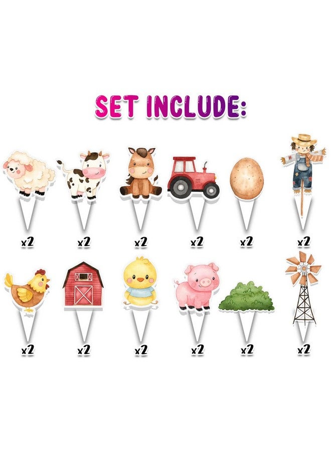 PC 24 قطعة من زينة الكب كيك على شكل حيوانات المزرعة للأطفال - زينة حفلات بألوان باهتة للأطفال، حفلات استقبال المواليد، مستلزمات حفلات عيد الميلاد - Image 2