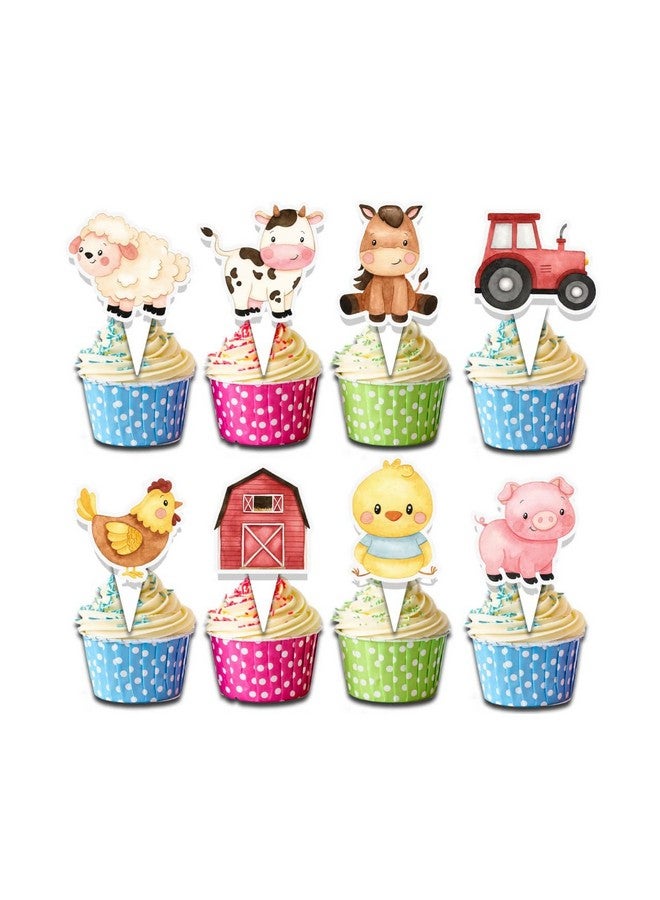 PC 24 قطعة من زينة الكب كيك على شكل حيوانات المزرعة للأطفال - زينة حفلات بألوان باهتة للأطفال، حفلات استقبال المواليد، مستلزمات حفلات عيد الميلاد - Image 1
