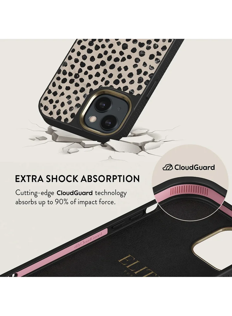 BURGA BURGAPhone Case Compatible with iPhone 14 Plus - Hybrid 2-Layer Hard Shell + Silicone Protective Case -Black Polka Dots Pattern Nude Almond Latte - Scratch-Resistant Shockproof Cover