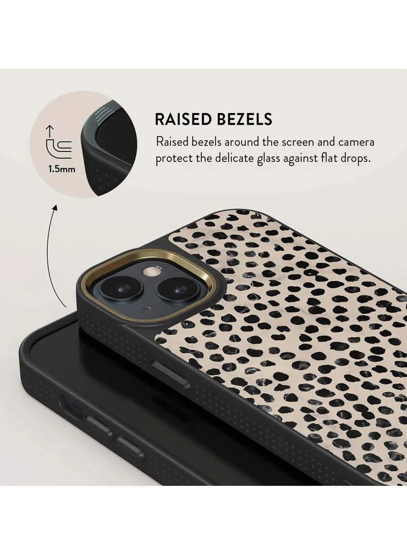 BURGA BURGAPhone Case Compatible with iPhone 14 Plus - Hybrid 2-Layer Hard Shell + Silicone Protective Case -Black Polka Dots Pattern Nude Almond Latte - Scratch-Resistant Shockproof Cover
