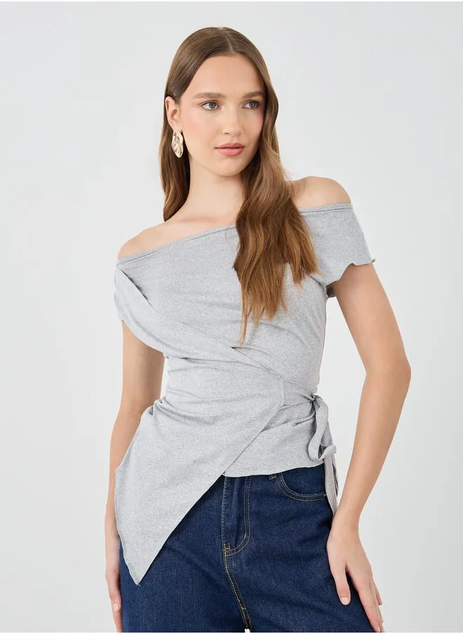 تايك تو Take Two Off Shoulder Wrap Tie Detail Top