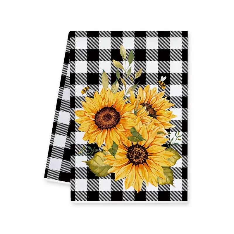 New Plaid Sunflower Floral Napkin Cloth Home Accommodation Restaurant Dish Towel Hand Towel Factory Direct Sale - Image 1