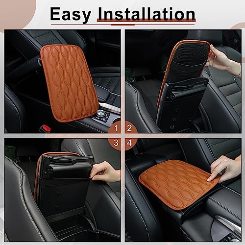 Amiss Auto Center Console Pad, Universal Waterproof Car Armrest Seat Box Cover, Leather Auto Armrest Cover Protector for Most Vehicles, SUV, Truck, Car (Brown) - Image 3