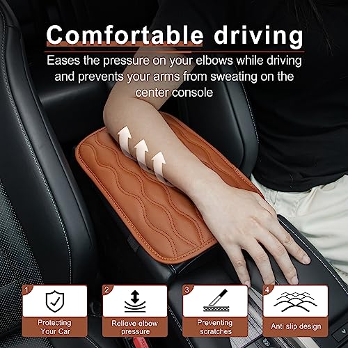Amiss Auto Center Console Pad, Universal Waterproof Car Armrest Seat Box Cover, Leather Auto Armrest Cover Protector for Most Vehicles, SUV, Truck, Car (Brown) - Image 5
