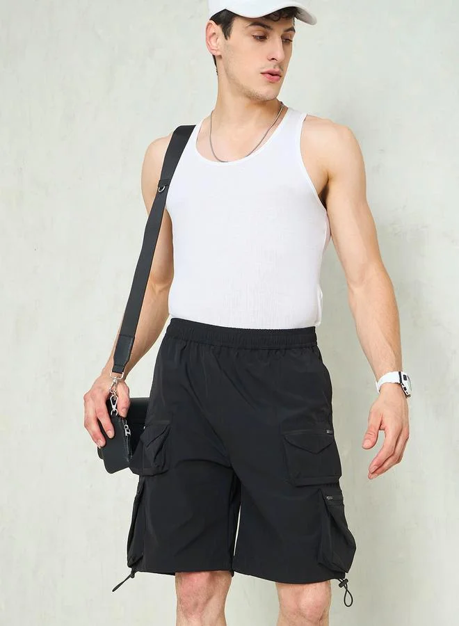 SASSAFRAS Sassafras Black Utility Pocket Parachute Shorts