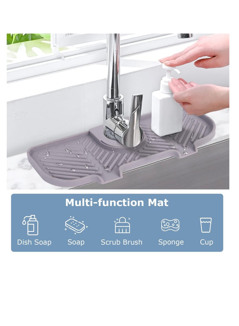 Excefore Silicone Sink Splash Guard, Silicone Sink Faucet Mat, Silicone Faucet Handle Drip Catcher Tray, Silicone Sink Mat Sponges Holder, for Kitchen Bathroom Counter Protect (Grey)  - Image 4