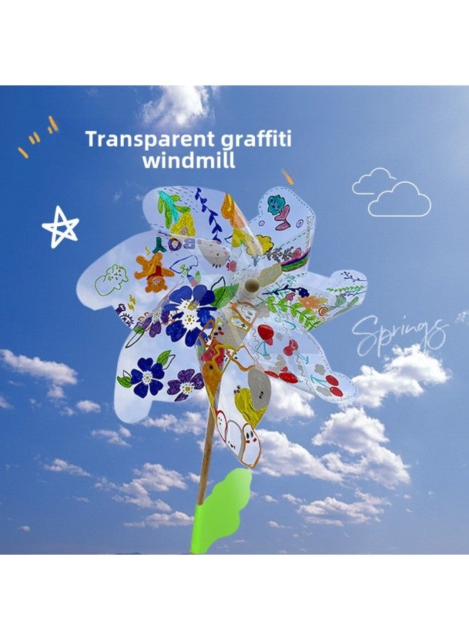 Loquat PVC Transparent Windmill Colorful Graffiti Windmill Blank Hand Painted Handmade Diy Children Graffiti Painting Windmill Wholesale-Color:DIY Painting Transparent Small Fan (6) - Image 2