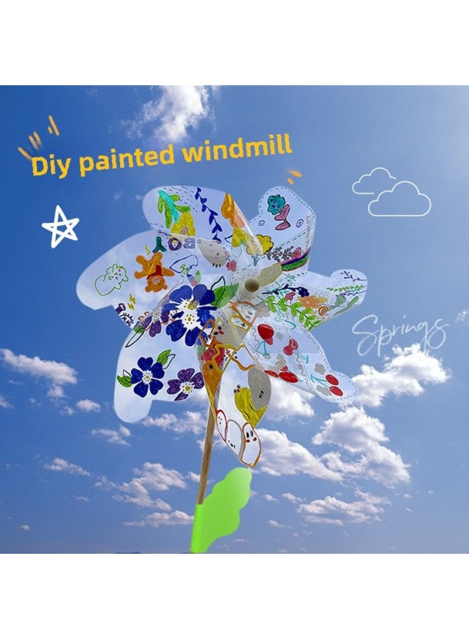 Loquat PVC Transparent Windmill Colorful Graffiti Windmill Blank Hand Painted Handmade Diy Children Graffiti Painting Windmill Wholesale-Color:DIY Painting Transparent Small Fan (6) - Image 3
