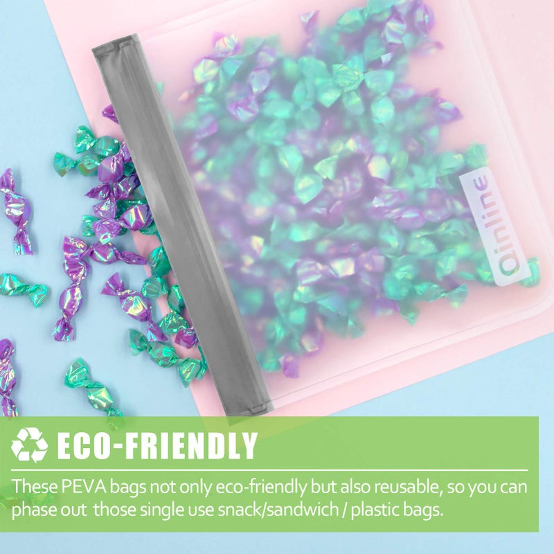 Qinline Reusable Food Storage Bags - 24 Pack Dishwasher Safe Freezer Bags, BPA Free Reusable Bags Silicone, Leakproof Reusable Lunch Bag for Salad Fruit Travel - 8 Gallon 8 Sandwich 8 Snack Bags - Image 4