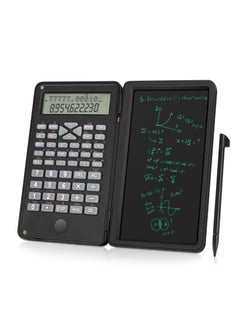 Scientific Calculator, Foldable Portable Desktop Calculator with Erasable Writing Board 10 Digit LCD Display Physical Geometry Calculator for Students Teachers Office Business High School-Black