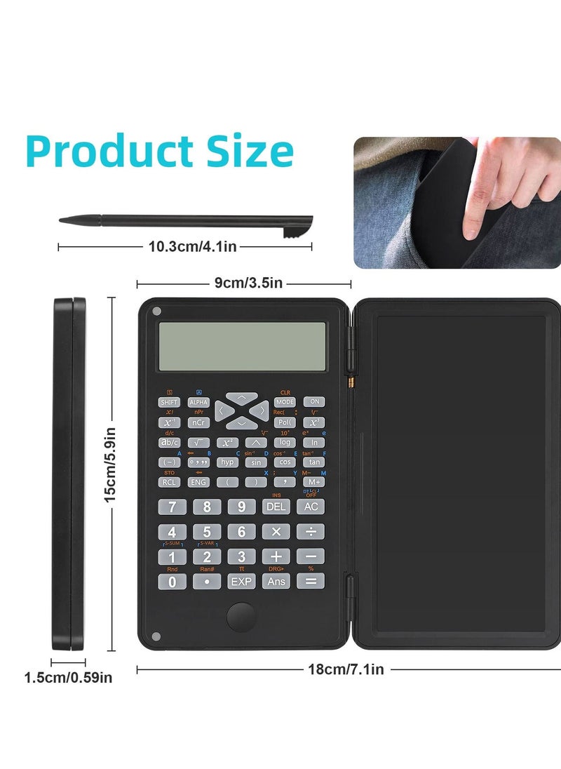 KASTWAVE - Scientific Calculator, Foldable Portable Desktop Calculator with Erasable Writing Board 10 Digit LCD Display Physical Geometry Calculator for Students Teachers Office Business High School-Black - Image 1