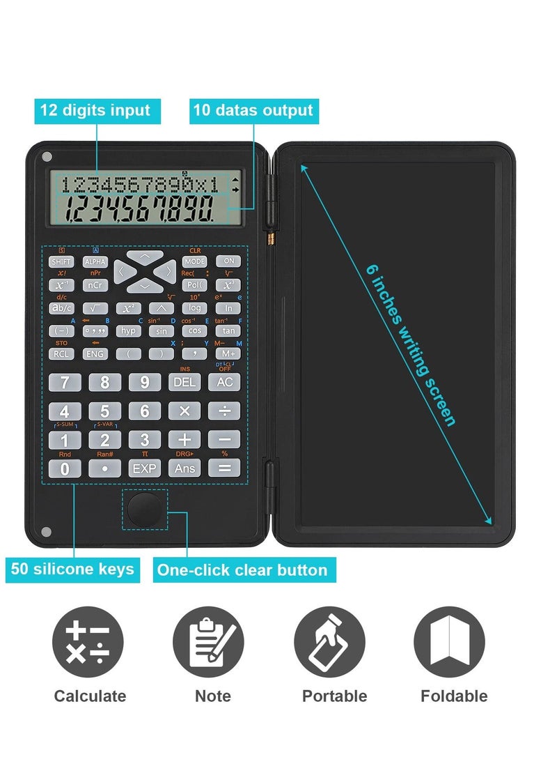 KASTWAVE Scientific Calculator, Foldable Portable Desktop Calculator with Erasable Writing Board 10 Digit LCD Display Physical Geometry Calculator for Students Teachers Office Business High School-Black  - Image 3