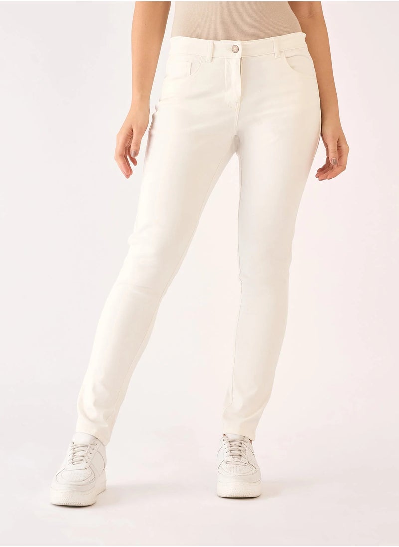 Salt Attire Women's Mid Rise Slim Fit Pants with Fly Front Zip Closure, Front Slash Pockets, and Back Pocket Effortlessly Stylish Trousers for Work and Casual Wear  - Image 4