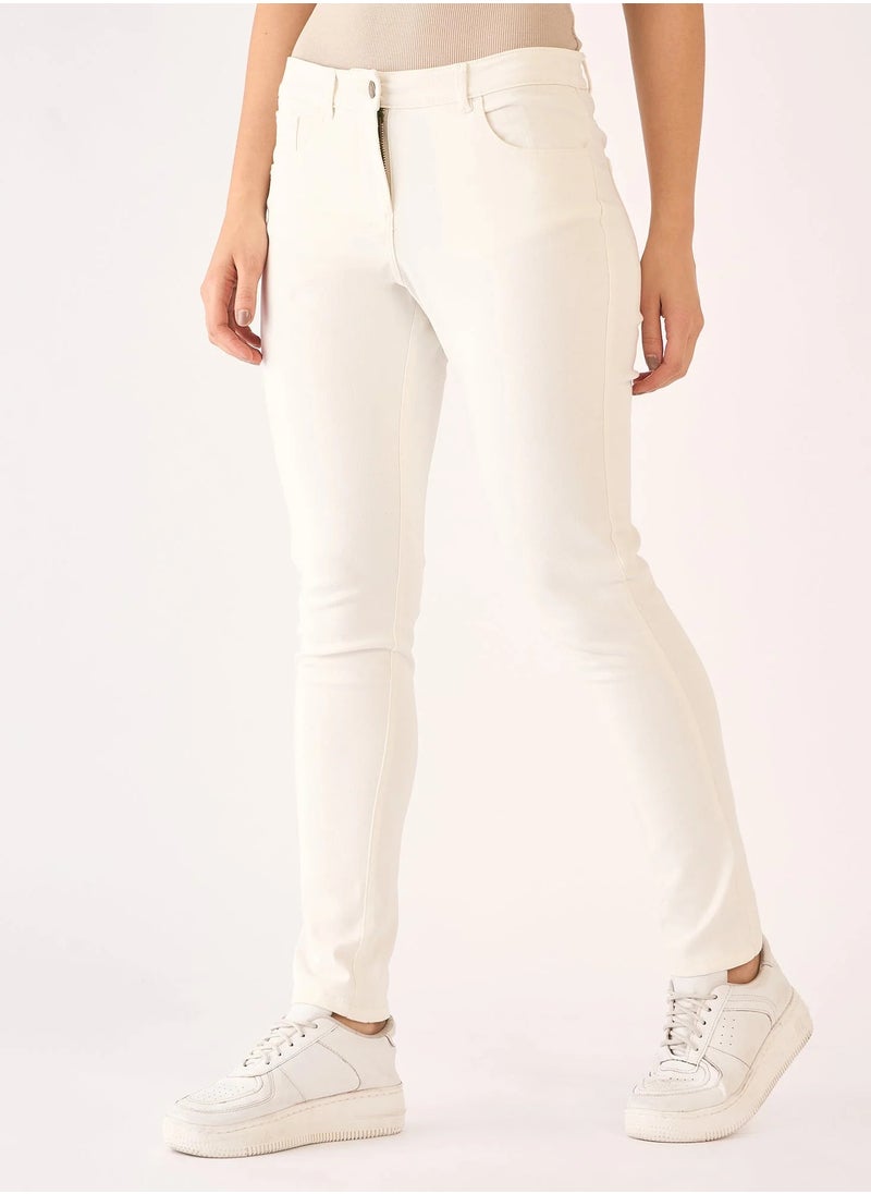 Salt Attire Women's Mid Rise Slim Fit Pants with Fly Front Zip Closure, Front Slash Pockets, and Back Pocket Effortlessly Stylish Trousers for Work and Casual Wear  - Image 1